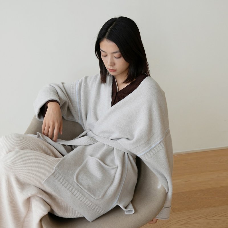 KOOW Oxygen Soft-touch Italian-made all-wool knitted cardigan, lazy bathrobe - ชุดนอน/ชุดอยู่บ้าน - ขนแกะ 