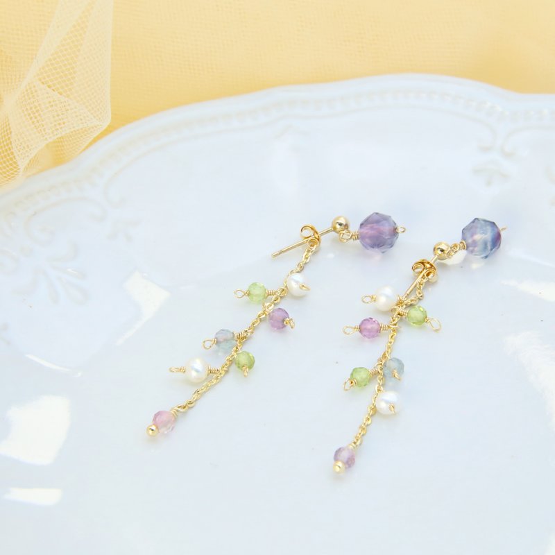 Wanhua Mirror | Blue Purple Stone| American 14k gold earrings Valentine's Day gift for girls - ต่างหู - คริสตัล สีม่วง