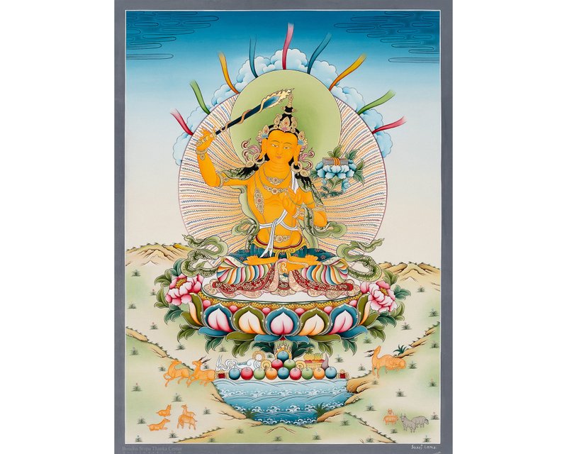 Hand-Painted Manjushree Thangka – Unique Art for Knowledge Seekers -B06281 - Wall Décor - Other Materials 