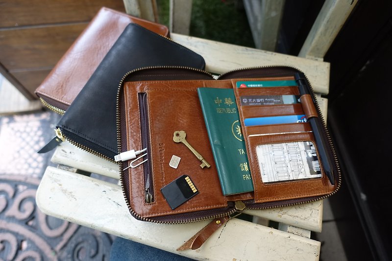 Sienna真皮多用旅行護照卡片皮夾 - 長短皮夾/錢包 - 真皮 咖啡色