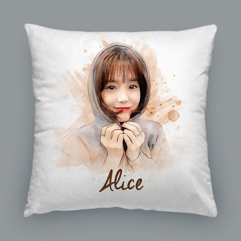 Customized character pet painting / pillow double-sided with the same picture (watercolor wind) - ภาพวาดบุคคล - ผ้าฝ้าย/ผ้าลินิน ขาว