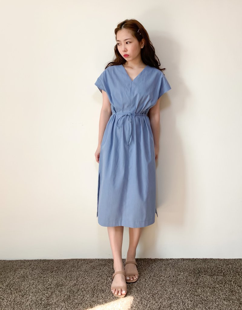 Dress with pleated string - One Piece Dresses - Cotton & Hemp 