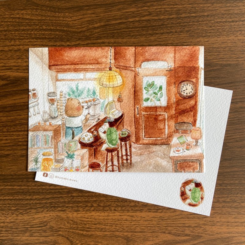 Illustration postcard - Mr. Turtle's tea time - การ์ด/โปสการ์ด - กระดาษ สีนำ้ตาล