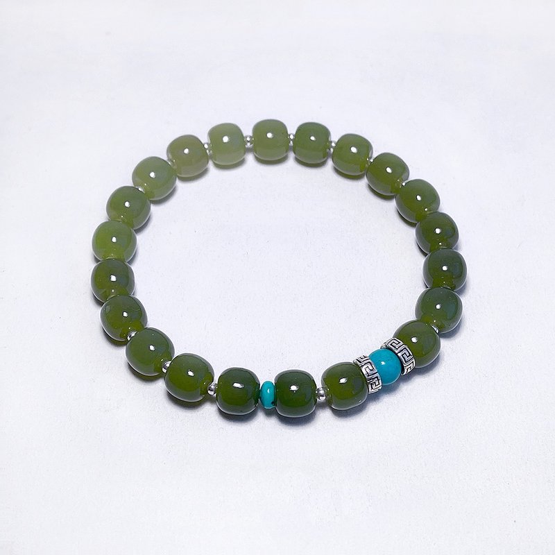 Natural jade Hetian jade Qinghai material turquoise 925 sterling silver bracelet - Bracelets - Jade Green