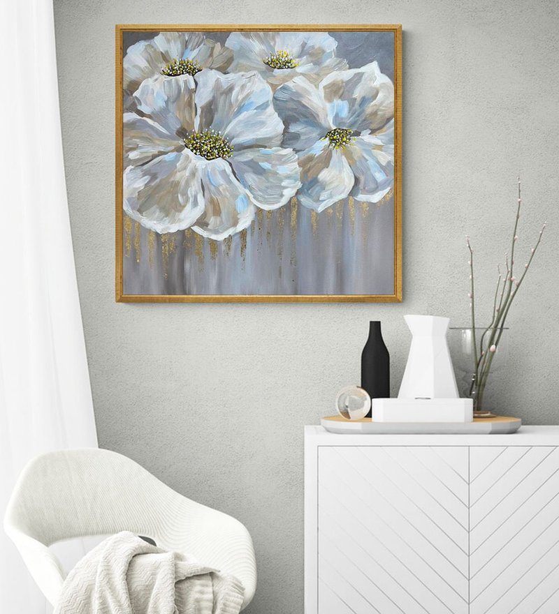 Abstract flowers oil painting on canvas - 壁貼/牆壁裝飾 - 棉．麻 灰色