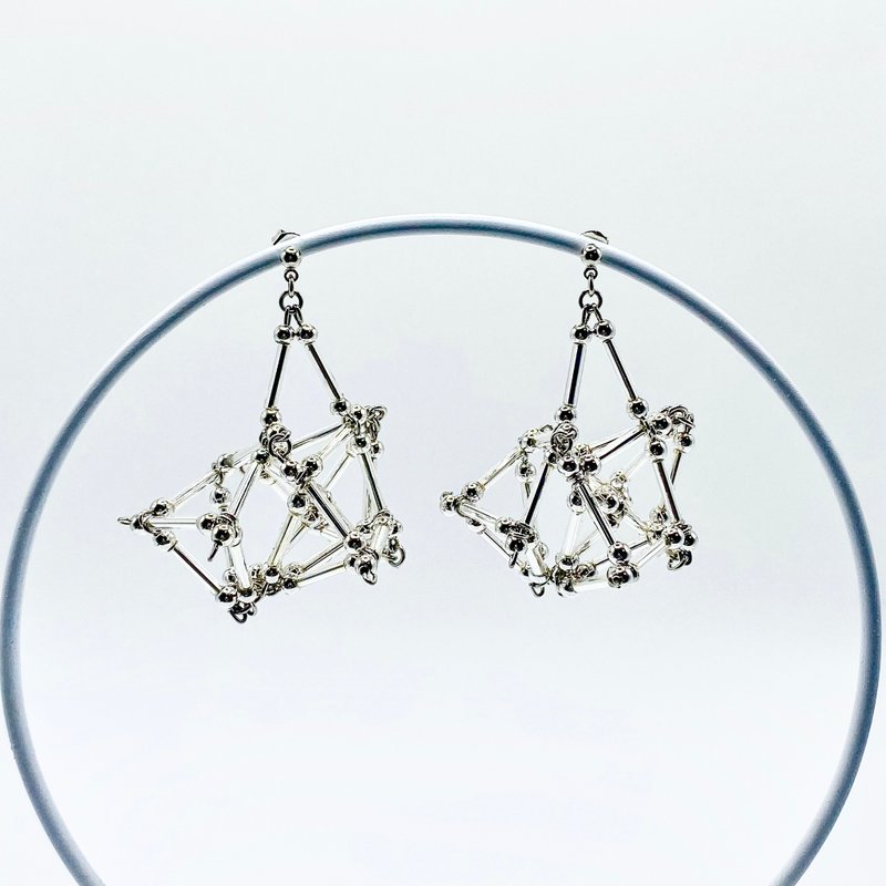 3D PIERCE/EARRING【Silver】 - Earrings & Clip-ons - Glass Silver