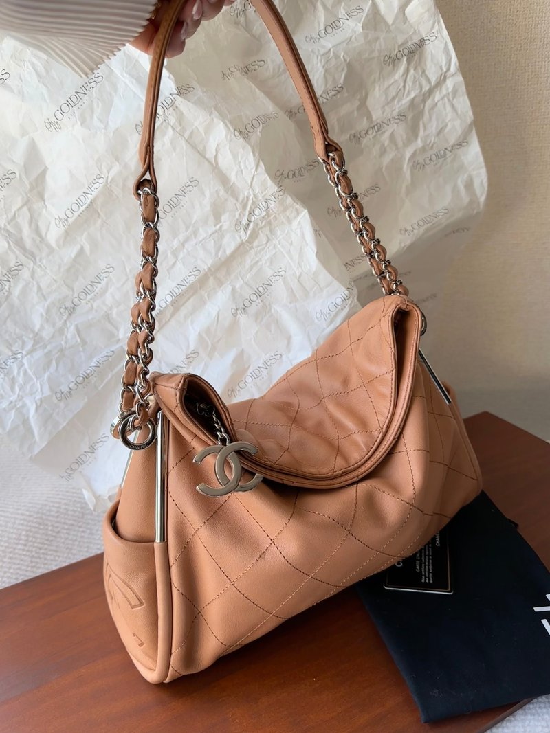 中古包 Chanel 泰奶色軟皮Hobo包 - 手提包/手提袋 - 真皮 咖啡色