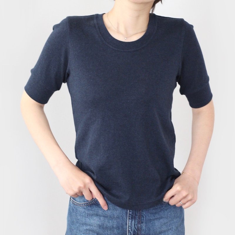 日本製オーガニックコットン  形にこだわった 大人の4分袖 袖口リブTシャツ - 女 T 恤 - 棉．麻 黑色