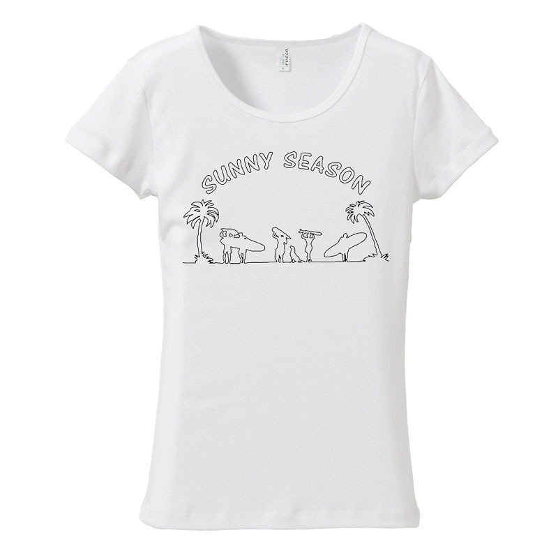 [Women's T-shirt] sunny season - เสื้อยืดผู้หญิง - ผ้าฝ้าย/ผ้าลินิน ขาว
