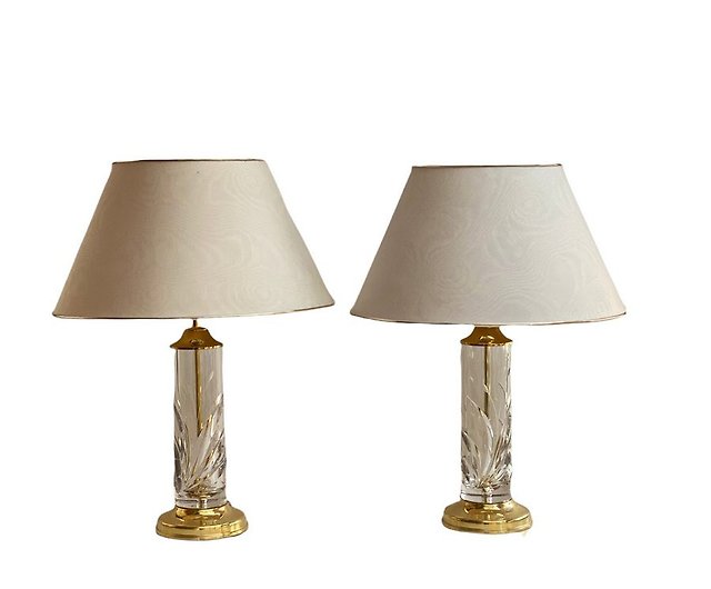 Vintage Gold Plated Brass and Crystal Table Lamps from Nachtmann