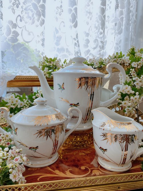 Japanese Gold And White Tea Cup And Saucer Gold Bamboo Design