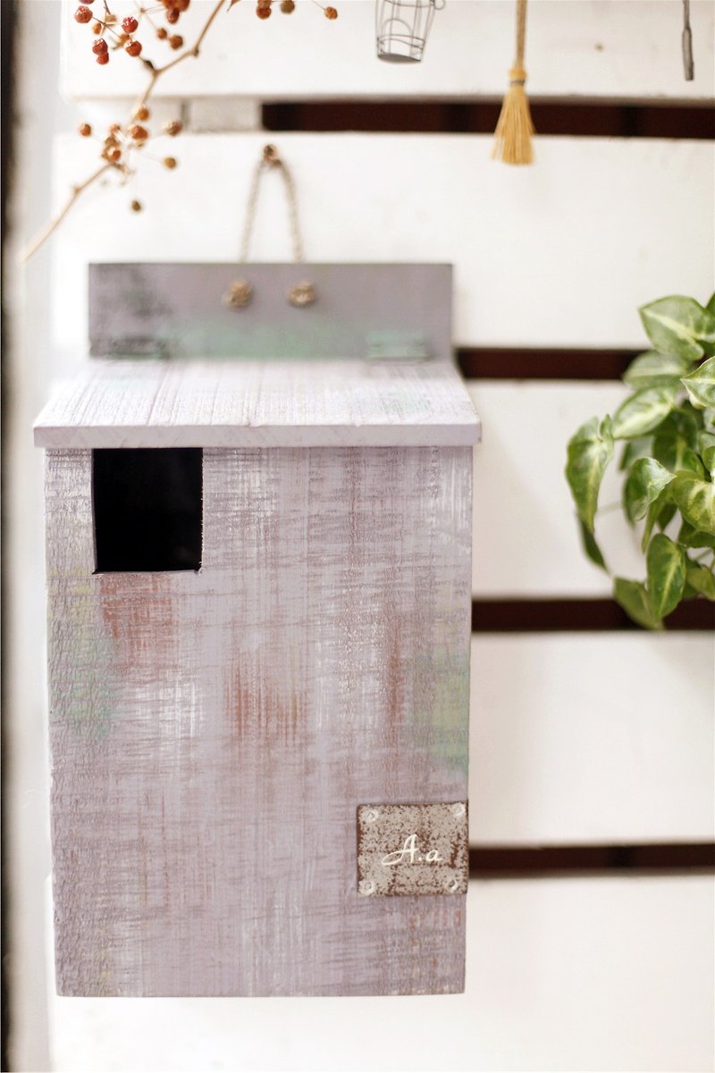 【Good day fetus】 Japan zakka imitation mailbox / old wood - Storage - Wood Gray