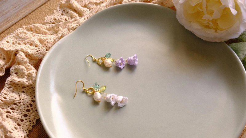 スズランのかぎ針編みのイヤーフック - ピアス・イヤリング - コットン・麻 