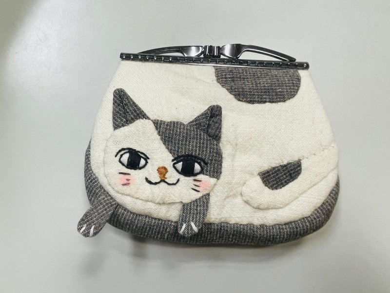 喵喵口金包 - 手拿包 - 棉．麻 灰色