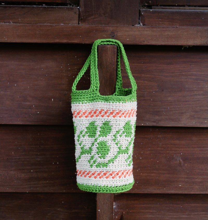 手作-花紋手編織包-飲料袋/水壺袋