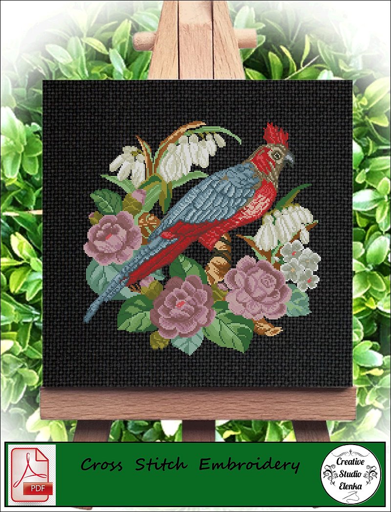 Vintage Cross Stitch Scheme Bird and lilies of the valle - PDF Embroidery Scheme - Knitting, Embroidery, Felted Wool & Sewing - Other Materials 