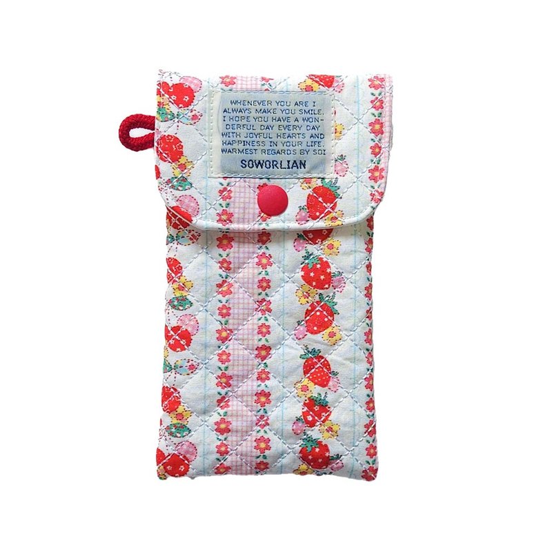 soworlian_Quilted Pencil pouch / Long pouch_red strawberry - 鉛筆盒/筆袋 - 棉．麻 紅色