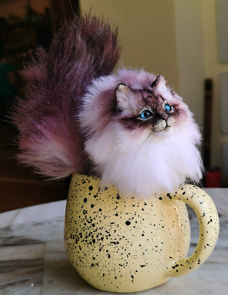 cat realistic animal stuffed! animal art doll OOAK poseable!personalized gift - 公仔/玩偶 - 環保材質 白色