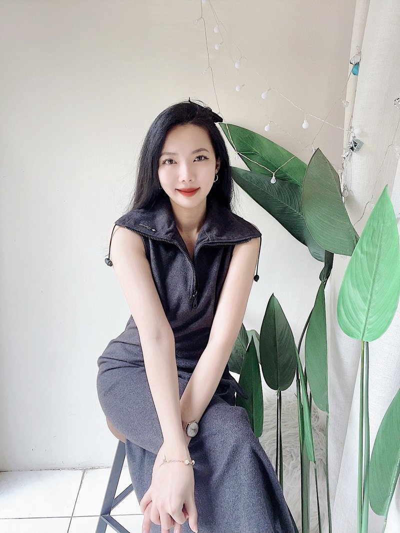 象灰拉鍊立領單口袋文藝少女 古董棉質中磅洋裝連衣裙 vintage - 洋裝/連身裙 - 棉．麻 灰色