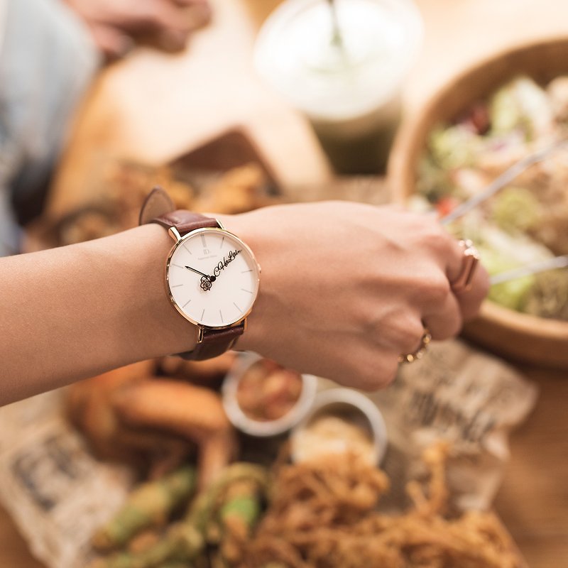 客製化指針手錶-36mm經典紅褐小錶款 - 女裝錶 - 真皮 咖啡色