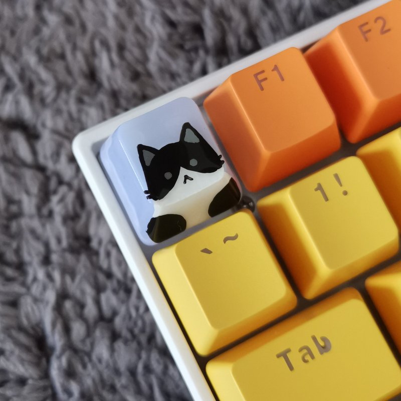 OEM keycap Black and white cat (Cow cat) - 電腦配件 - 塑膠 黑色