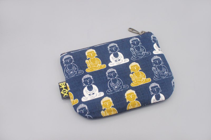 Ping An Xiaole Bag-Ping An Bodhisattva (Dark Blue), Double-sided Two-color Wallet - กระเป๋าสตางค์ - ผ้าฝ้าย/ผ้าลินิน สีน้ำเงิน