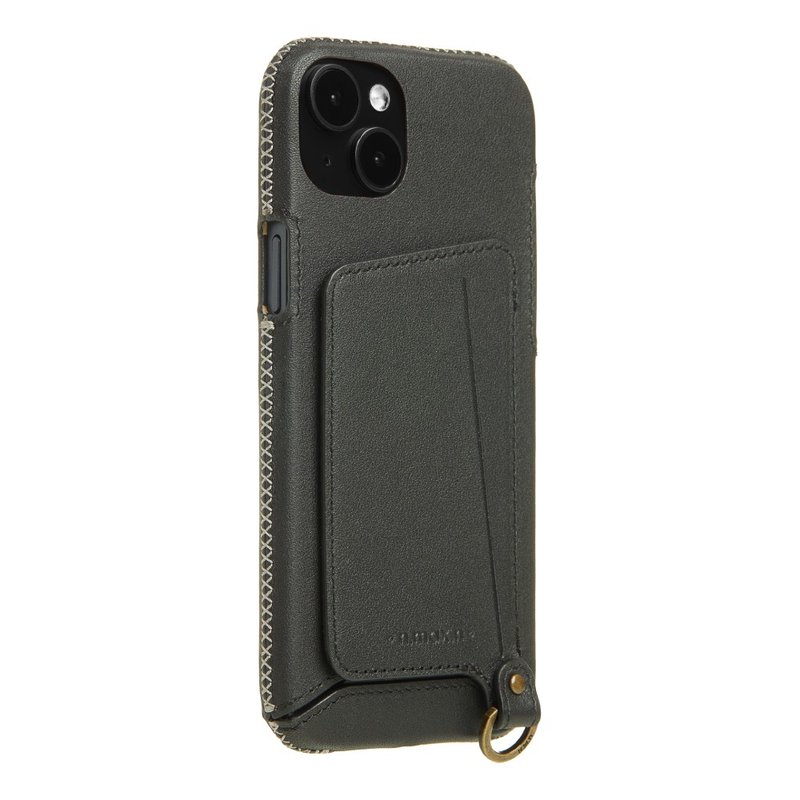iPhone14 Plus 經典系列/附皮革手腕帶/全包覆站立支架-碳黑 - 手機殼/手機套 - 真皮 