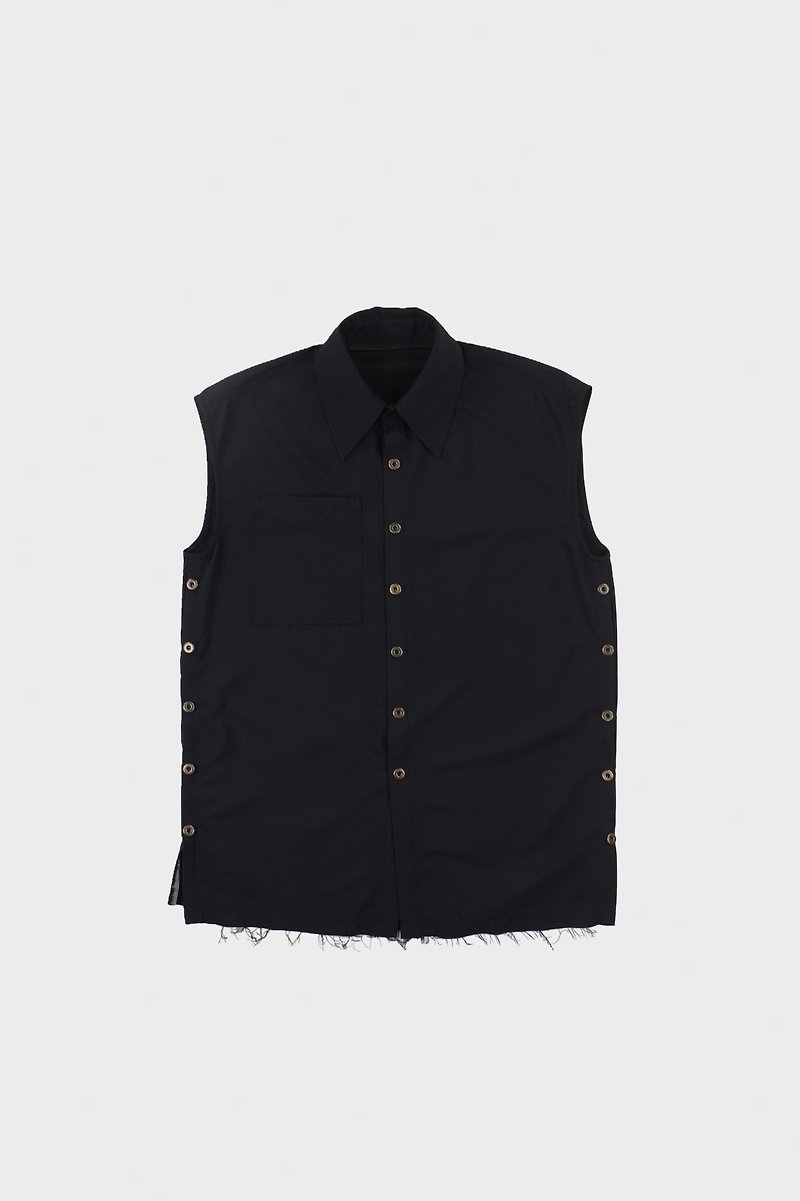 Point collar slit tank top - Women's Vests - Polyester Black