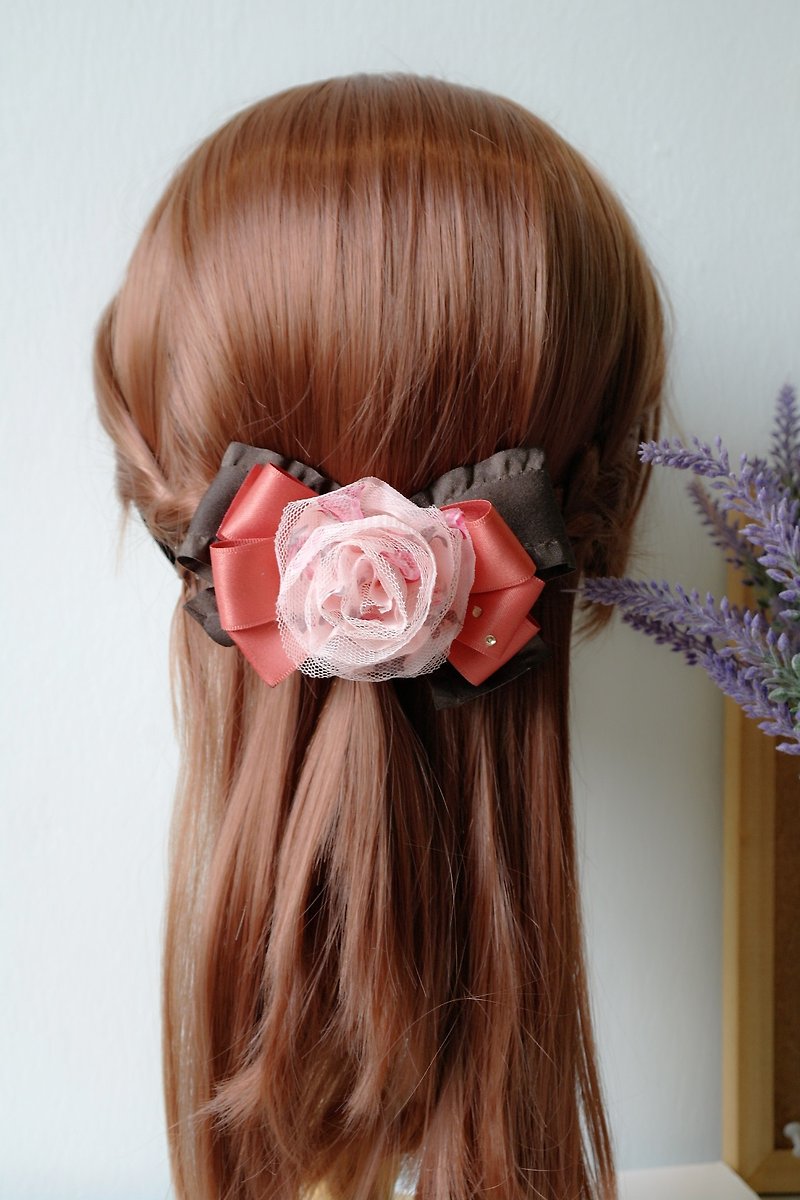 雪紡布花緞帶蝴蝶結法國夾髮飾HA0213 - 髮飾 - 棉．麻 粉紅色