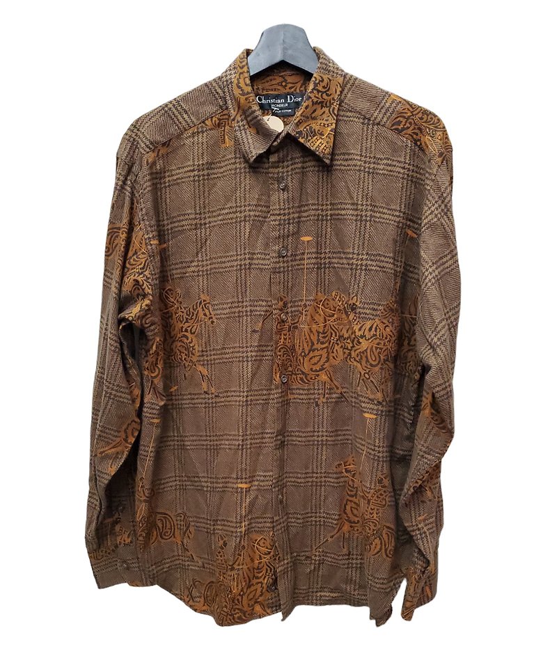 Wear politely and wear French-made Christian dior war horse totem brown long lining L size nearly complete - Men's Shirts - Cotton & Hemp 