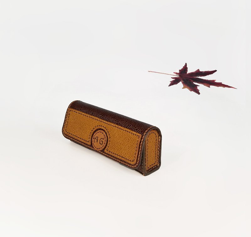 Personalized Leather Glasses Case, Eyeglasses Pouch, Eyewear Cover, Gift - 眼鏡盒/眼鏡布 - 真皮 咖啡色