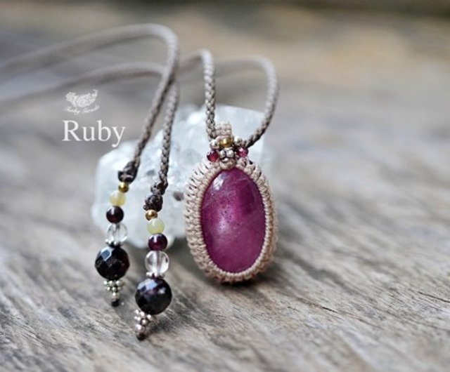 透明気泡 ルビー マクラメネックレス1438 - ショップ Funky