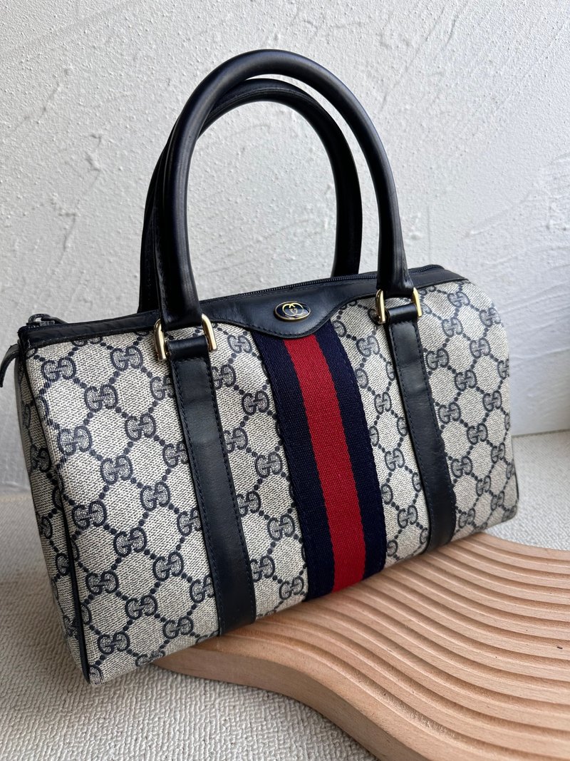 中古包Vintage Gucci 藍花波士頓包 - 手提包/手提袋 - 防水材質 