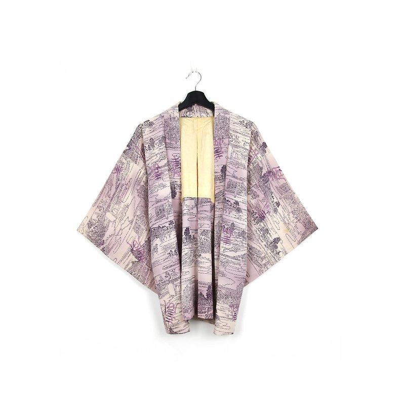 Back to Green-Japan with back feathers fruit maple leaf/vintage kimono - Women's Casual & Functional Jackets - Silk 