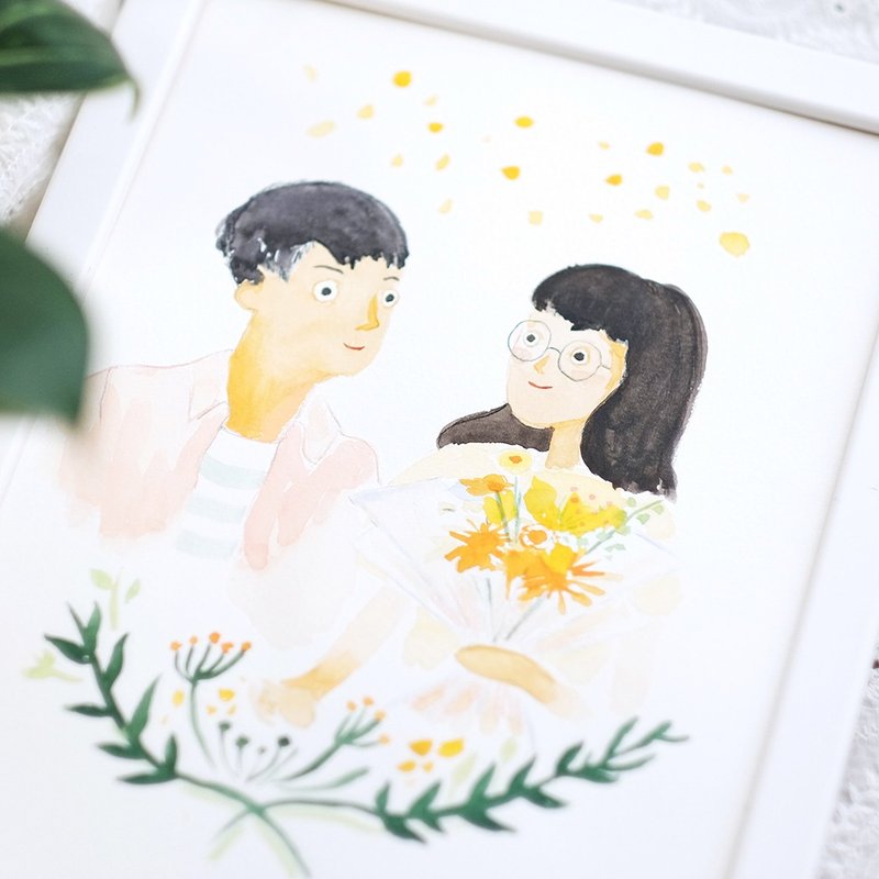 Customized portrait like Yan Hua_Fresh watercolor style_Hand-painted original wooden frame painting - Customized Portraits - Paper 