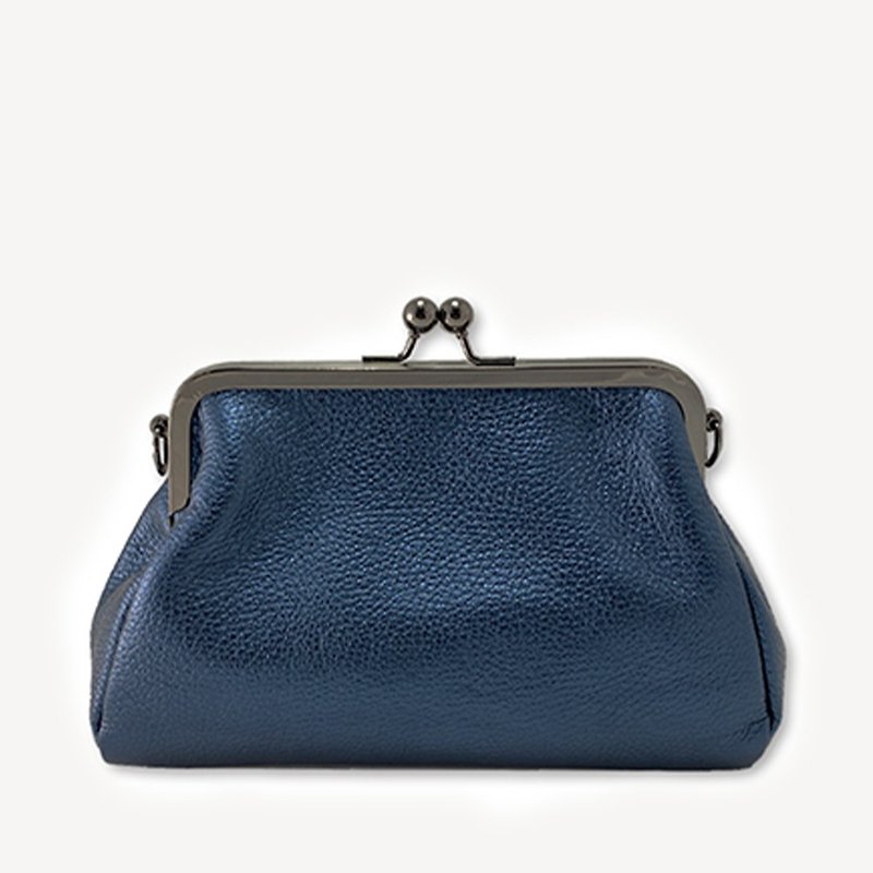 [Made in Italy] Candy Shiny Metallic Chain Crossbody/Clutch Gold Bag - Messenger Bags & Sling Bags - Genuine Leather Blue