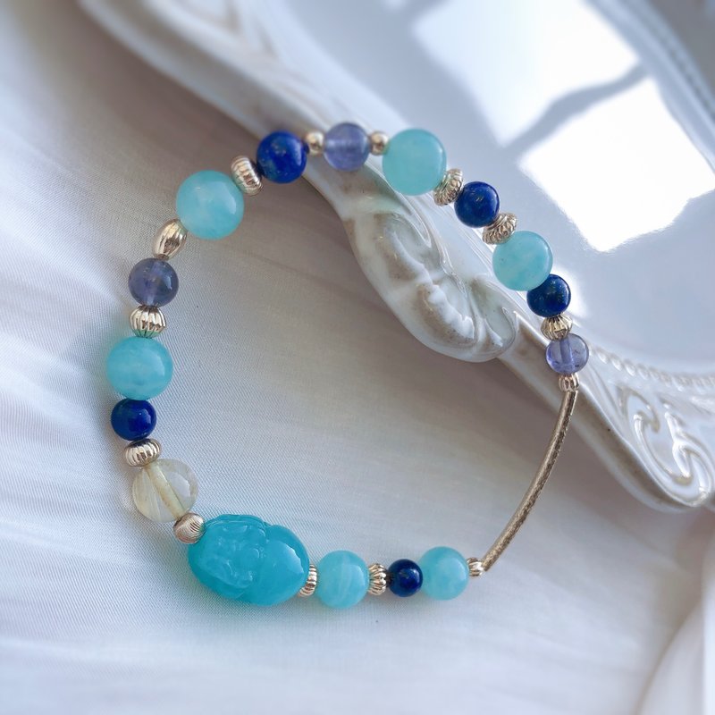 Pixiu- Stone, Titanium Crystal, Lazuli, Lazuli Natural Stone Bracelet - สร้อยข้อมือ - คริสตัล 