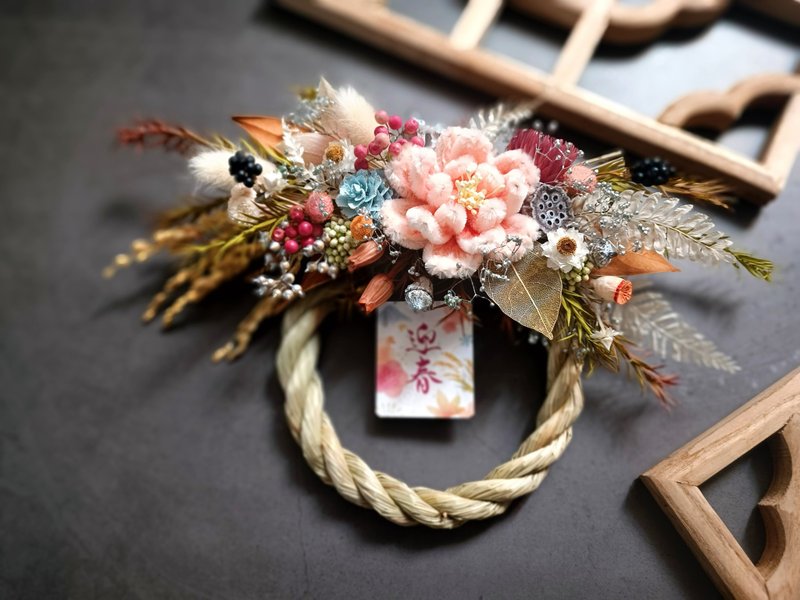 Welcome New Year's blessing note with rope hanging ornaments handmade hair root peony Spring Festival and New Year's eternal flower opening to celebrate the spot - Items for Display - Plants & Flowers Pink