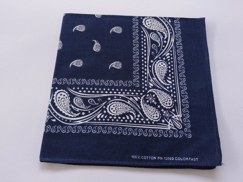 Western Blue Paisley Bandana, 21 x 21 inches, 100% Cotton, RN 13960, Color Fast - 手帕 - 棉．麻 藍色
