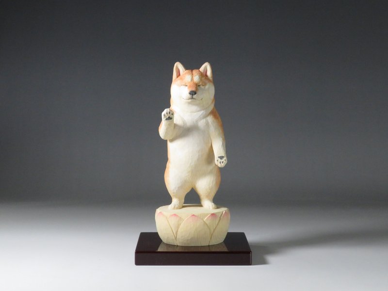 Wood carving dog Buddha 2503 - ตุ๊กตา - ไม้ สีส้ม