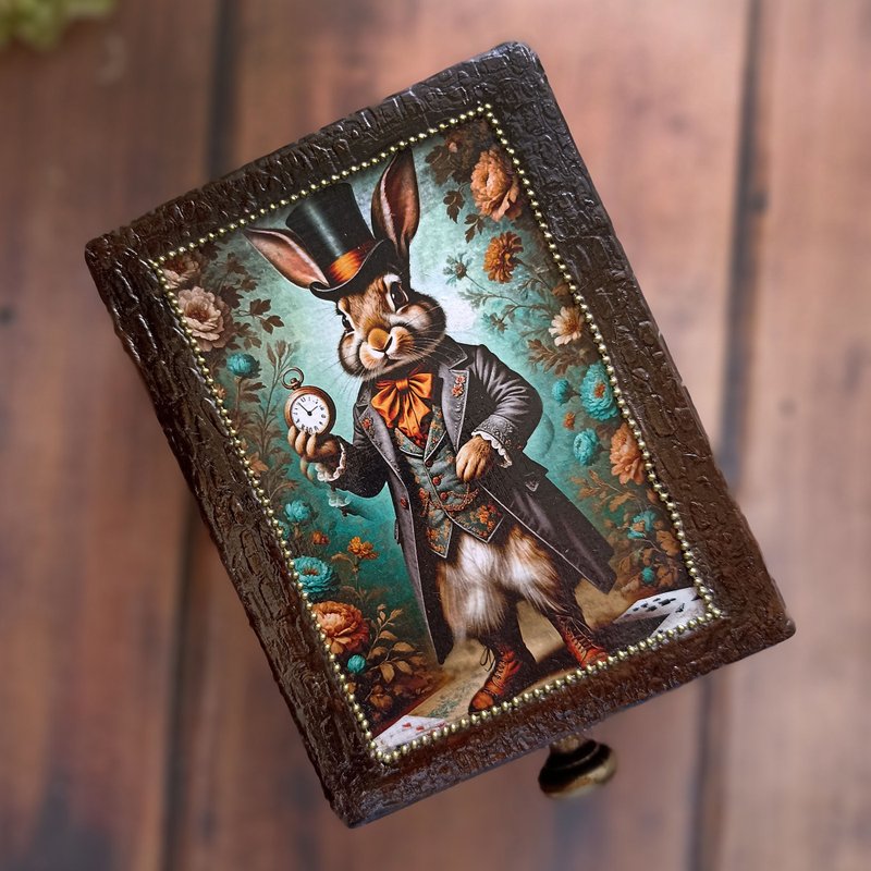 Jewelry box, White rabbit box,Tarot cards box,Alice in Wonderland,Mad Hatter - 居家收納/收納盒/儲物盒 - 木頭 咖啡色