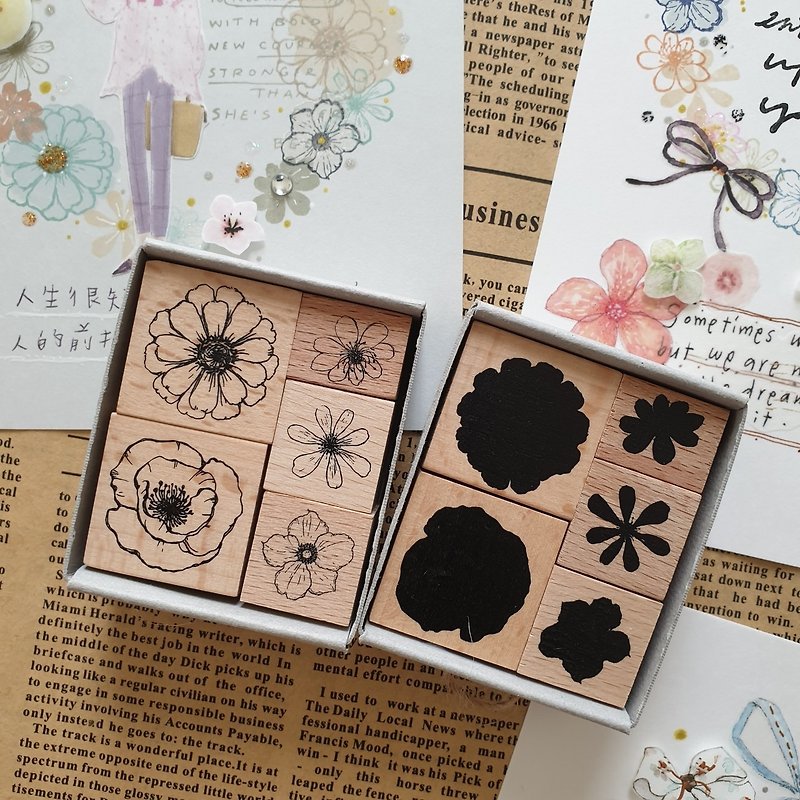 Flower Volume 2 sets of stamps (1 set of 10 pieces) will be revised in red leather box, not the one in the photo - Stamps & Stamp Pads - Wood 