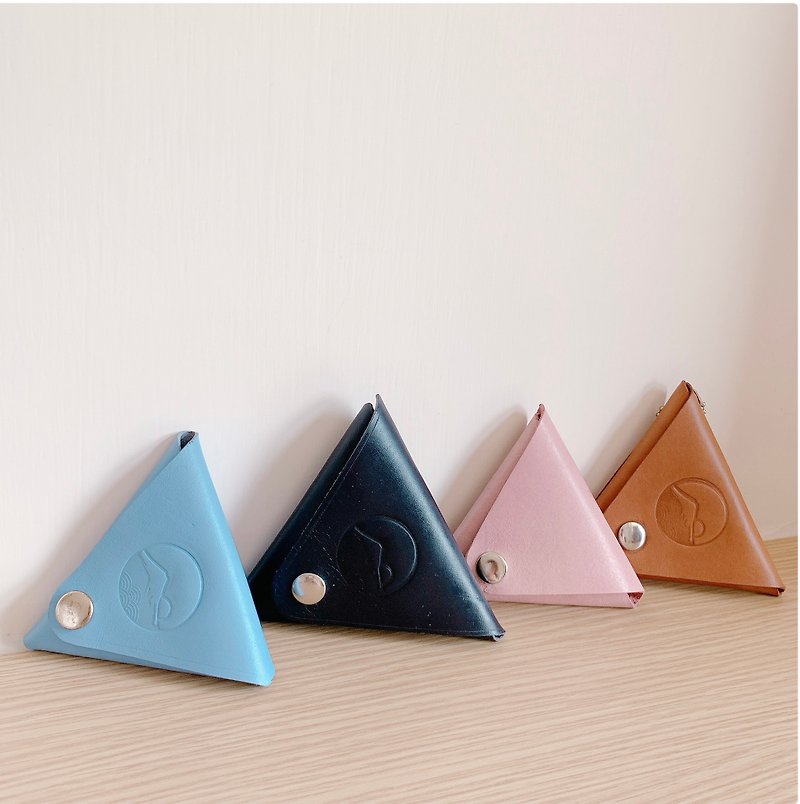 [Customized gift] Japanese style/leather Mt. Fuji triangle button bag/loose paper bag/coin purse/free lettering - กระเป๋าใส่เหรียญ - หนังแท้ 