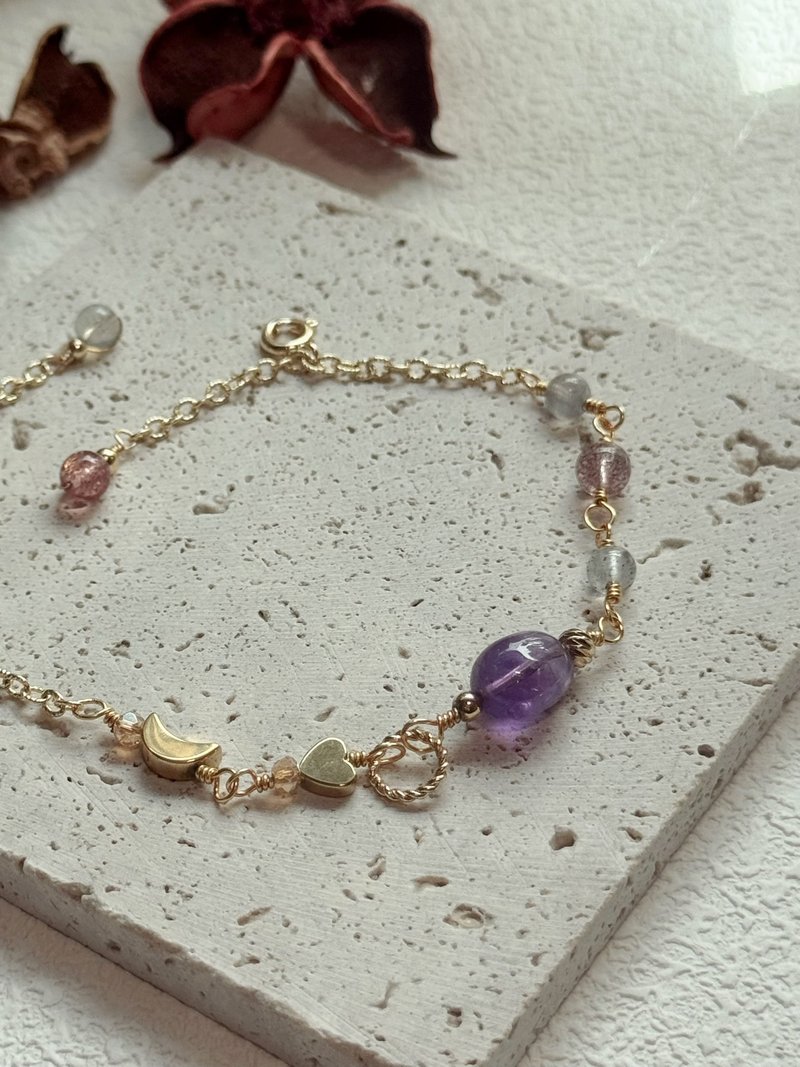 AZ 紫水晶月光石草莓晶手鍊 心靈療癒 - 手鍊/手環 - 寶石 