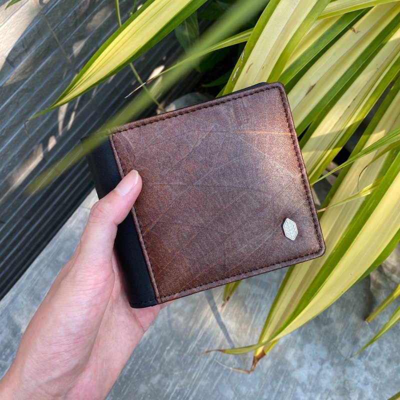 VEGAN COIN WALLET - Walnut Brown and black - 皮夾/長短夾/錢包 - 植物．花 咖啡色