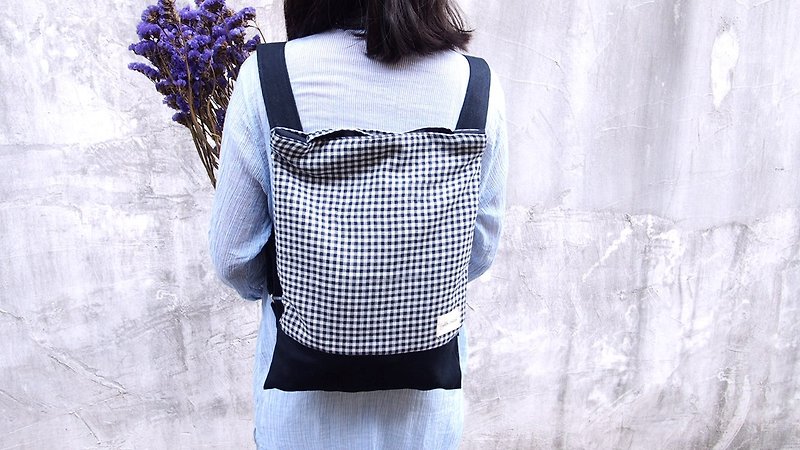 Fluid-based forest Zhang Qinghei lattice dual-use package back tot + - Backpacks - Cotton & Hemp Black