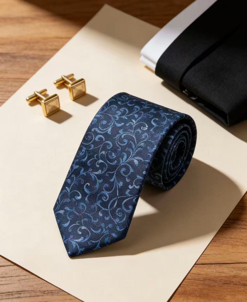 ลายหวายสีฟ้าผูกเน็คไทออกแบบสบาย ๆ ที่ไม่ซ้ำกัน - เนคไท/ที่หนีบเนคไท - ผ้าฝ้าย/ผ้าลินิน สีน้ำเงิน