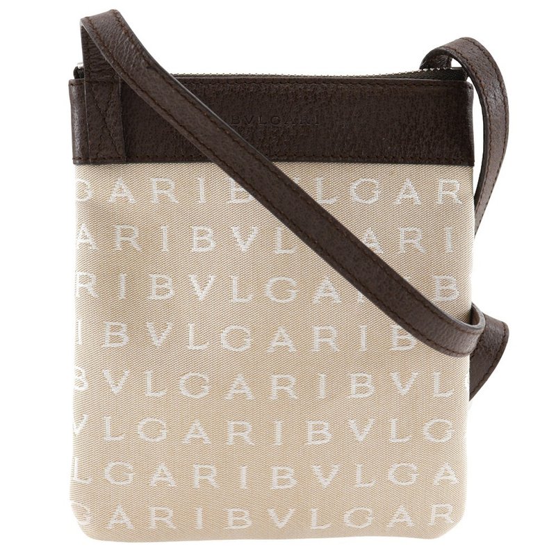 【日本直送】ブルガリ BVLGARI ロゴマニア ショルダーバッグ ポシェット キャンバス × レザー ベージュ ユニセックス【中古】 - 側背包/斜背包 - 棉．麻 咖啡色