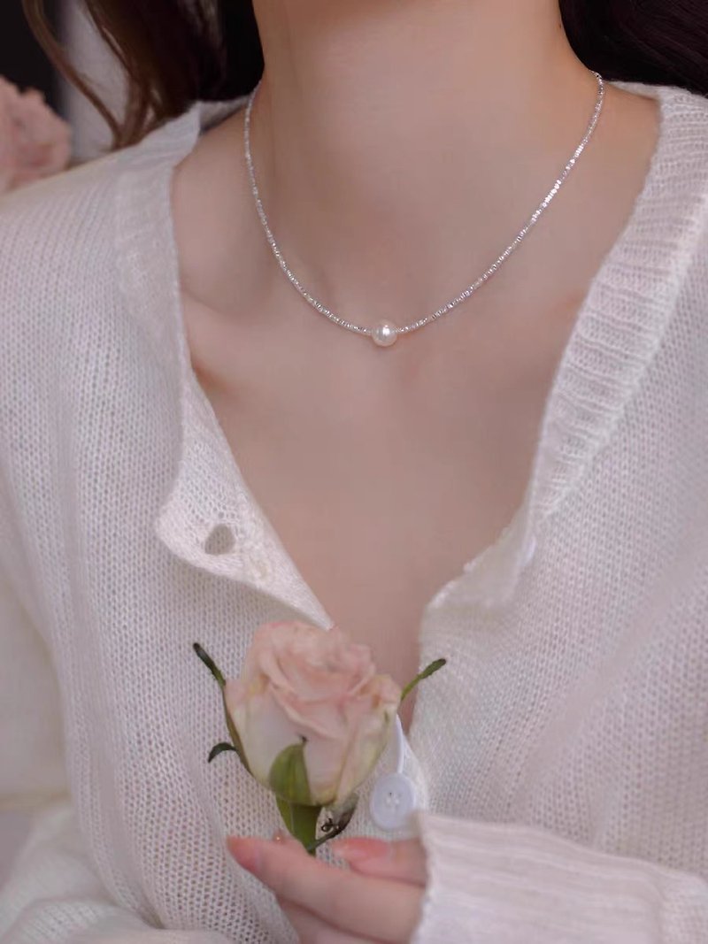 Top quality Flower lover AKOYA Akoya pearl and Karen Silver necklace with adjuster - สร้อยคอ - โลหะ ขาว