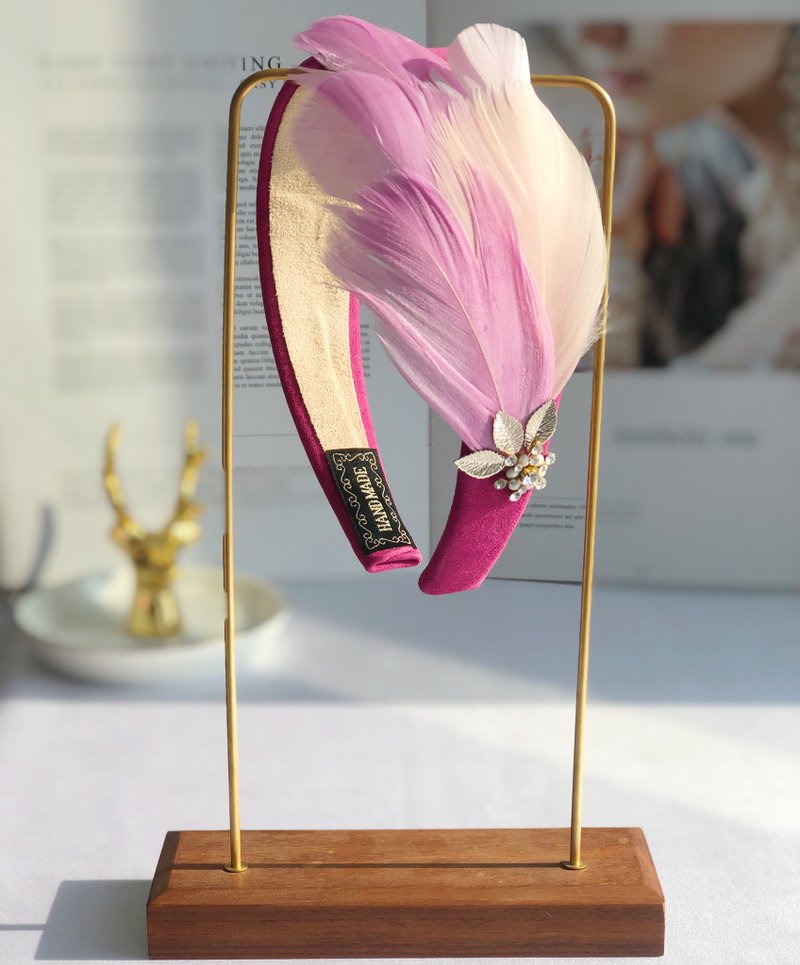 原創玫紅色羽毛髮箍 - 髮箍/髮帶 - 其他材質 粉紅色